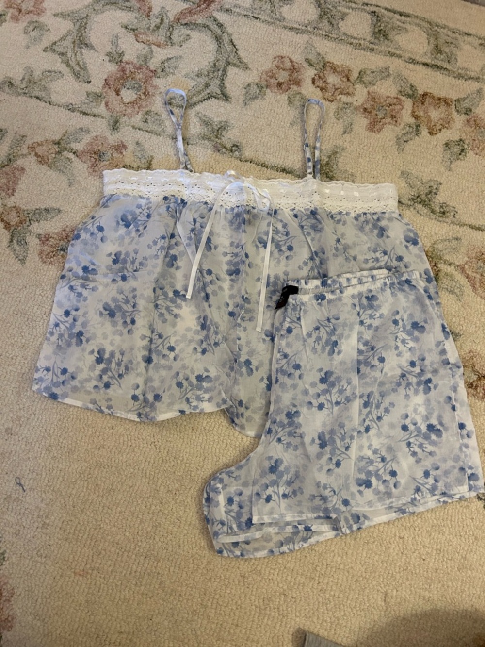 J CREW Blue Floral Lace-Trim Camisole & Shorts Set